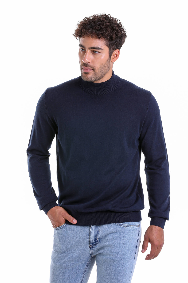 Lacivert Regular Fit Düz 100% Pamuk Yarım Balıkçı Yaka Triko Kazak - Hatemoğlu (1)