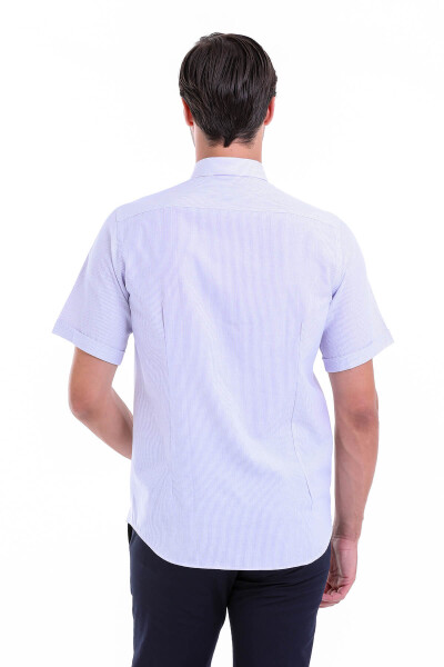 Lila Regular Fit Pamuklu Düğmeli Yaka Kısa Kol Klasik Gömlek - 5