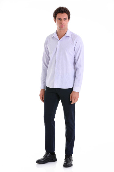 Lila Comfort Fit Çizgili Pamuklu Slim Yaka Uzun Kollu Casual Gömlek - 4