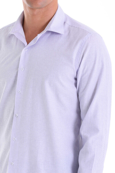 Lila Comfort Fit Çizgili Pamuklu Slim Yaka Uzun Kollu Casual Gömlek - 5