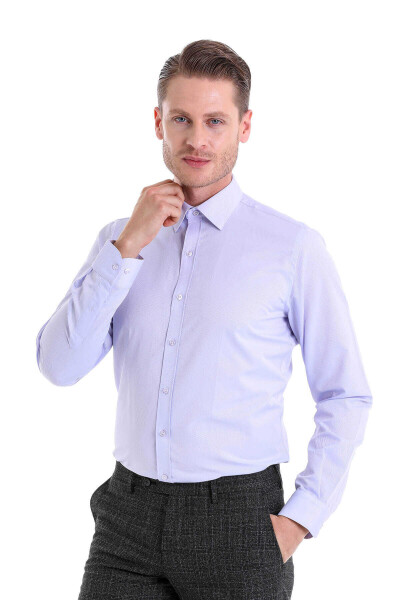 Lila Comfort Fit Desenli Pamuklu Slim Yaka Uzun Kollu Klasik Gömlek - 2
