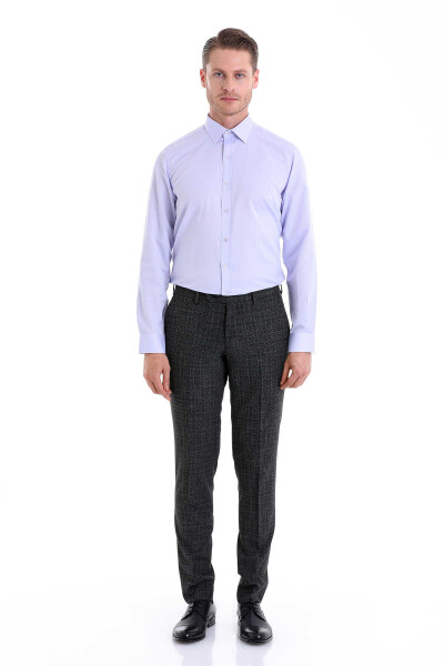 Lila Comfort Fit Desenli Pamuklu Slim Yaka Uzun Kollu Klasik Gömlek - 3