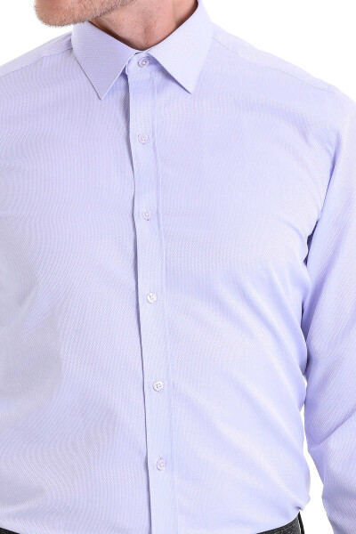 Lila Comfort Fit Desenli Pamuklu Slim Yaka Uzun Kollu Klasik Gömlek - 4