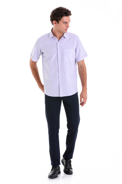 Lila Comfort Fit Kareli Pamuklu Slim Yaka Kısa Kol Klasik Gömlek - 4