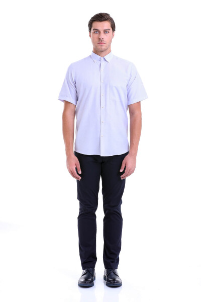 Lila Regular Fit Pamuklu Düğmeli Yaka Kısa Kol Klasik Gömlek - 3