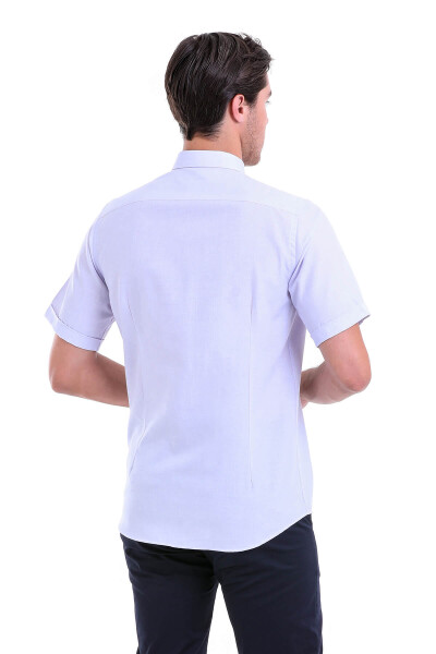 Lila Regular Fit Pamuklu Düğmeli Yaka Kısa Kol Klasik Gömlek - 5