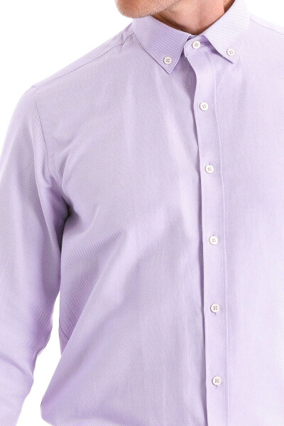 Lila Comfort Fit Pamuklu Düğmeli Yaka Uzun Kollu Casual Gömlek - 5