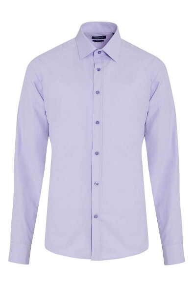 Lila Slim Fit Pamuklu Slim Yaka Uzun Kollu Klasik Gömlek 