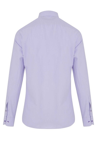 Lila Slim Fit Pamuklu Slim Yaka Uzun Kollu Klasik Gömlek - 2