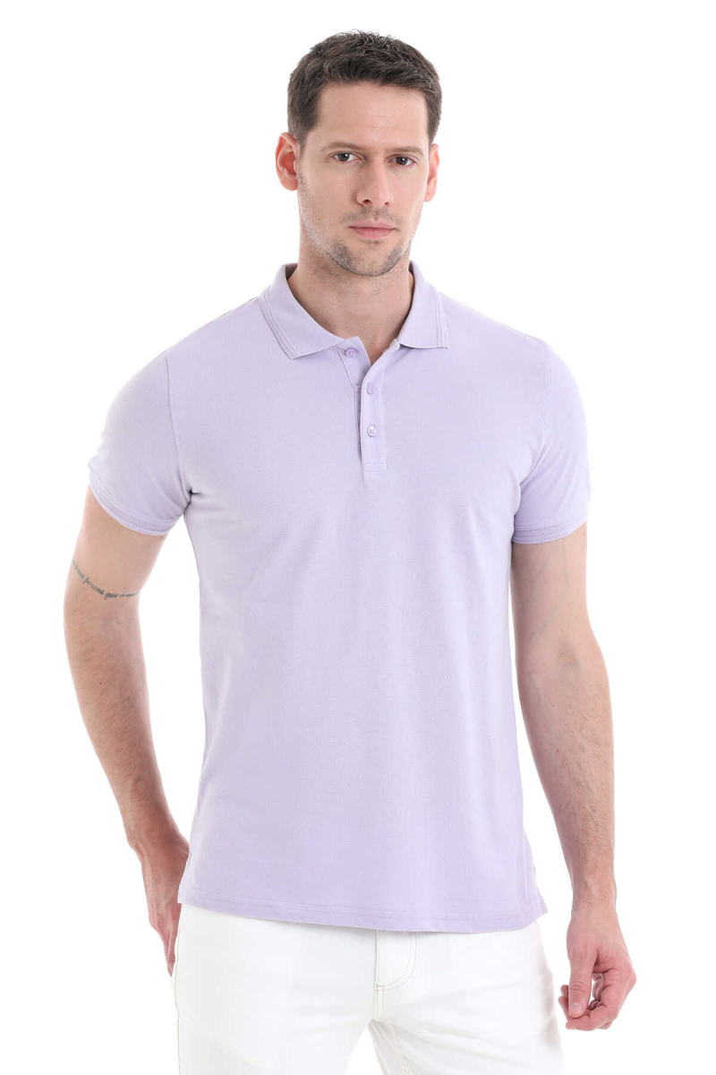 Lila Regular Fit 100% Pamuklu Polo Yaka Tişört - Hatemoğlu