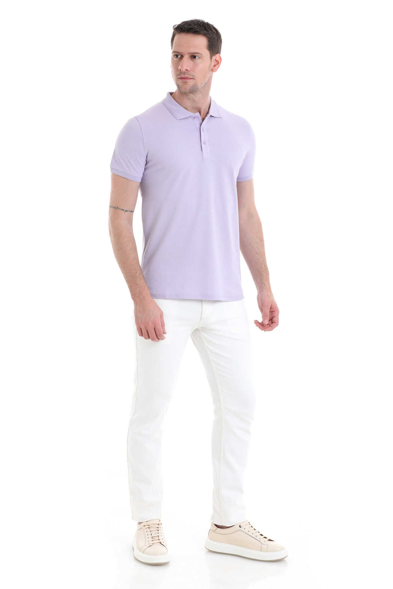 Lila Regular Fit 100% Pamuklu Polo Yaka Tişört - Hatemoğlu (1)
