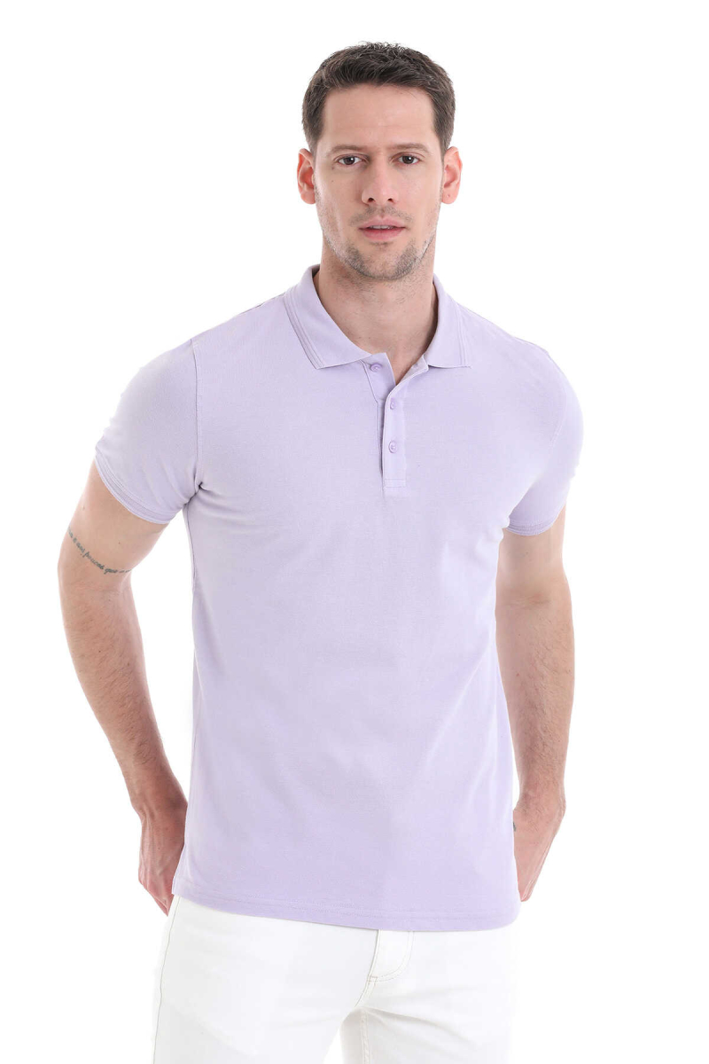 Lila Regular Fit 100% Pamuklu Polo Yaka Tişört - Hatemoğlu (1)