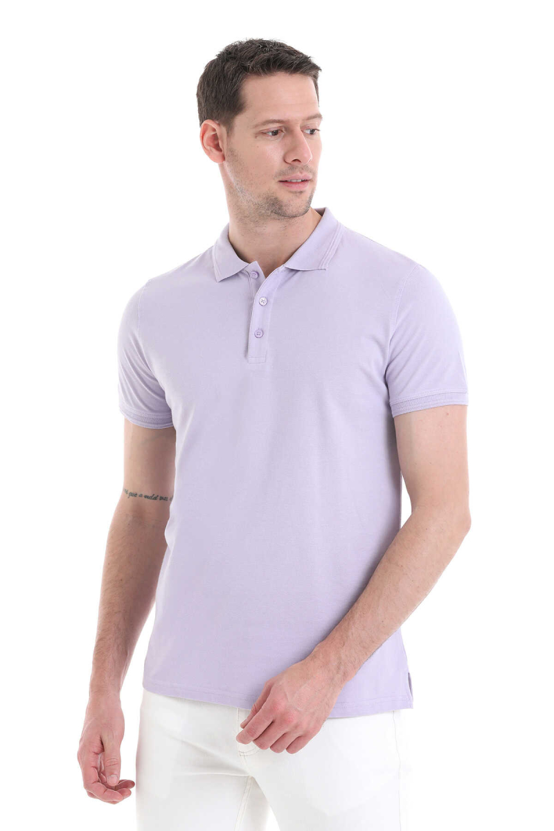 Lila Regular Fit 100% Pamuklu Polo Yaka Tişört - Hatemoğlu (1)