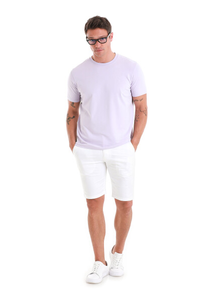 Lila Regular Fit Bisiklet Yaka Pamuklu Tişört - 2