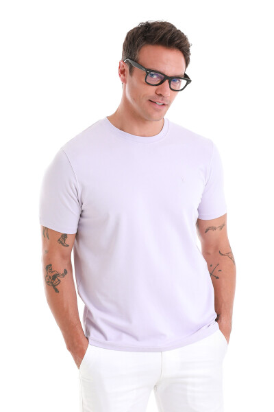 Lila Regular Fit Bisiklet Yaka Pamuklu Tişört - 3
