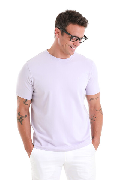 Lila Regular Fit Bisiklet Yaka Pamuklu Tişört - 4