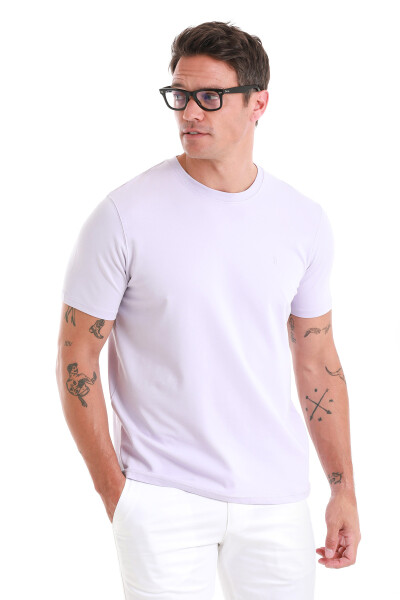 Lila Regular Fit Bisiklet Yaka Pamuklu Tişört - 5