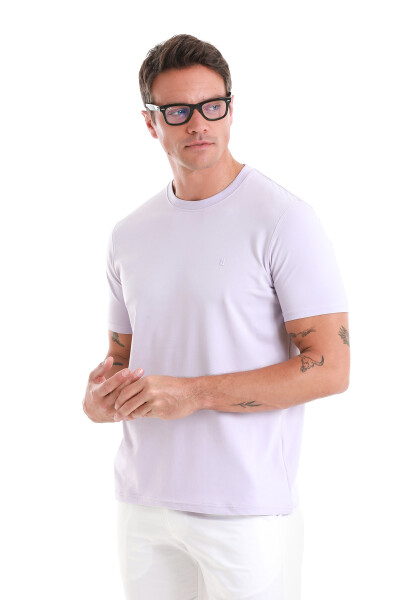 Lila Regular Fit Bisiklet Yaka Pamuklu Tişört - 6