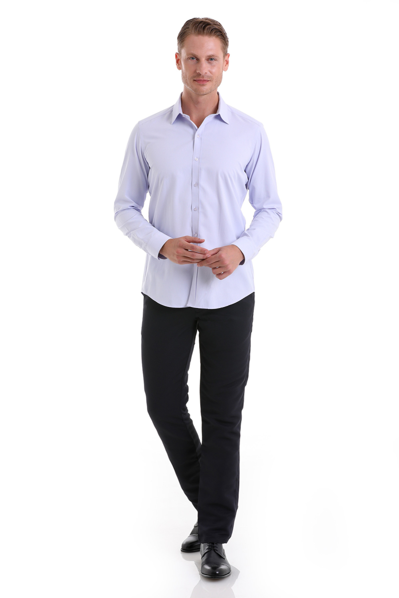 Lila Slim Fit Desenli Pamuklu Slim Yaka Uzun Kollu Spor Gömlek - Hatemoğlu (1)