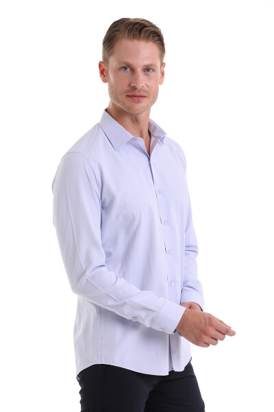 Lila Slim Fit Desenli Pamuklu Slim Yaka Uzun Kollu Spor Gömlek - 3