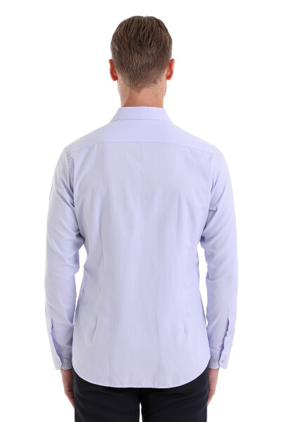 Lila Slim Fit Desenli Pamuklu Slim Yaka Uzun Kollu Spor Gömlek - 6
