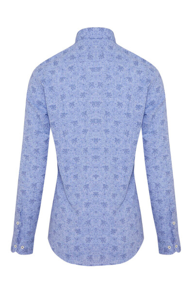 Mavi Slim Fit Baskılı Düğmeli Yaka Uzun Kollu Casual Keten Gömlek - 2