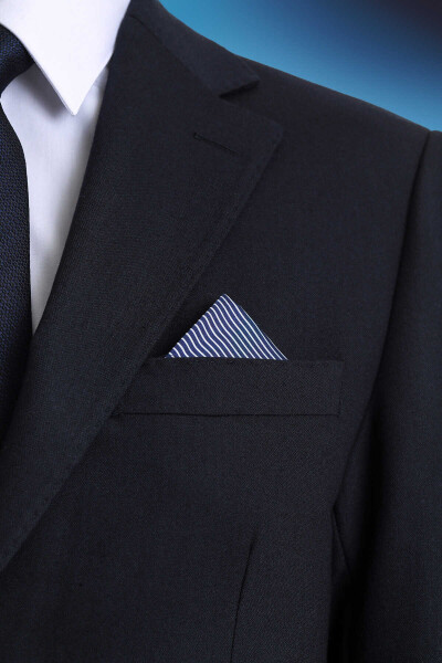 Mavi Çizgili Klasik Saten Cep Mendili - 2