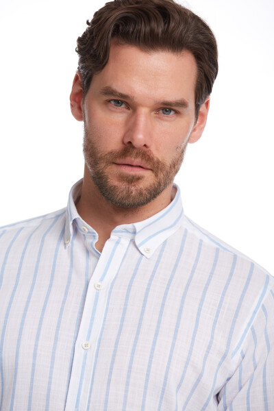 Mavi Comfort Fit Çizgili 100% Pamuk Düğmeli Yaka Uzun Kollu Casual Gömlek - 4