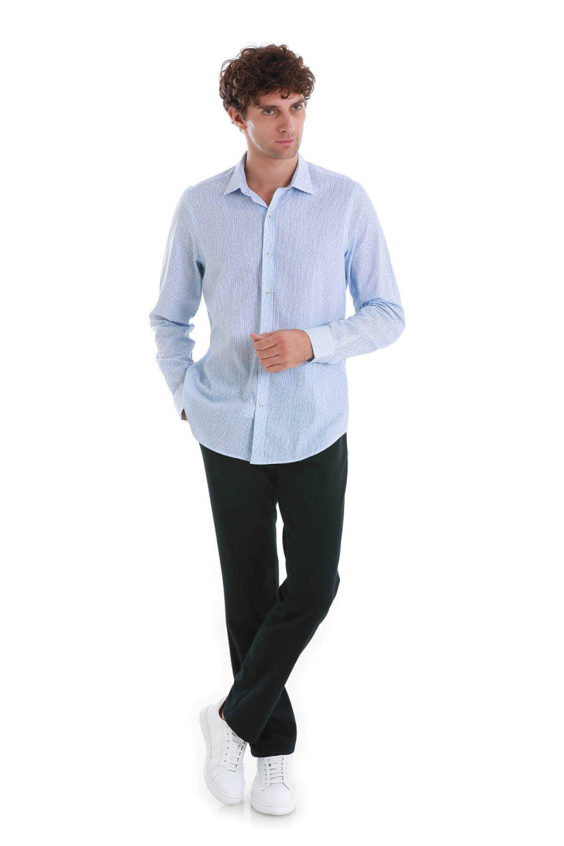 Mavi Comfort Fit Baskılı Slim Yaka Uzun Kollu Spor Gömlek - Hatem Saykı (1)