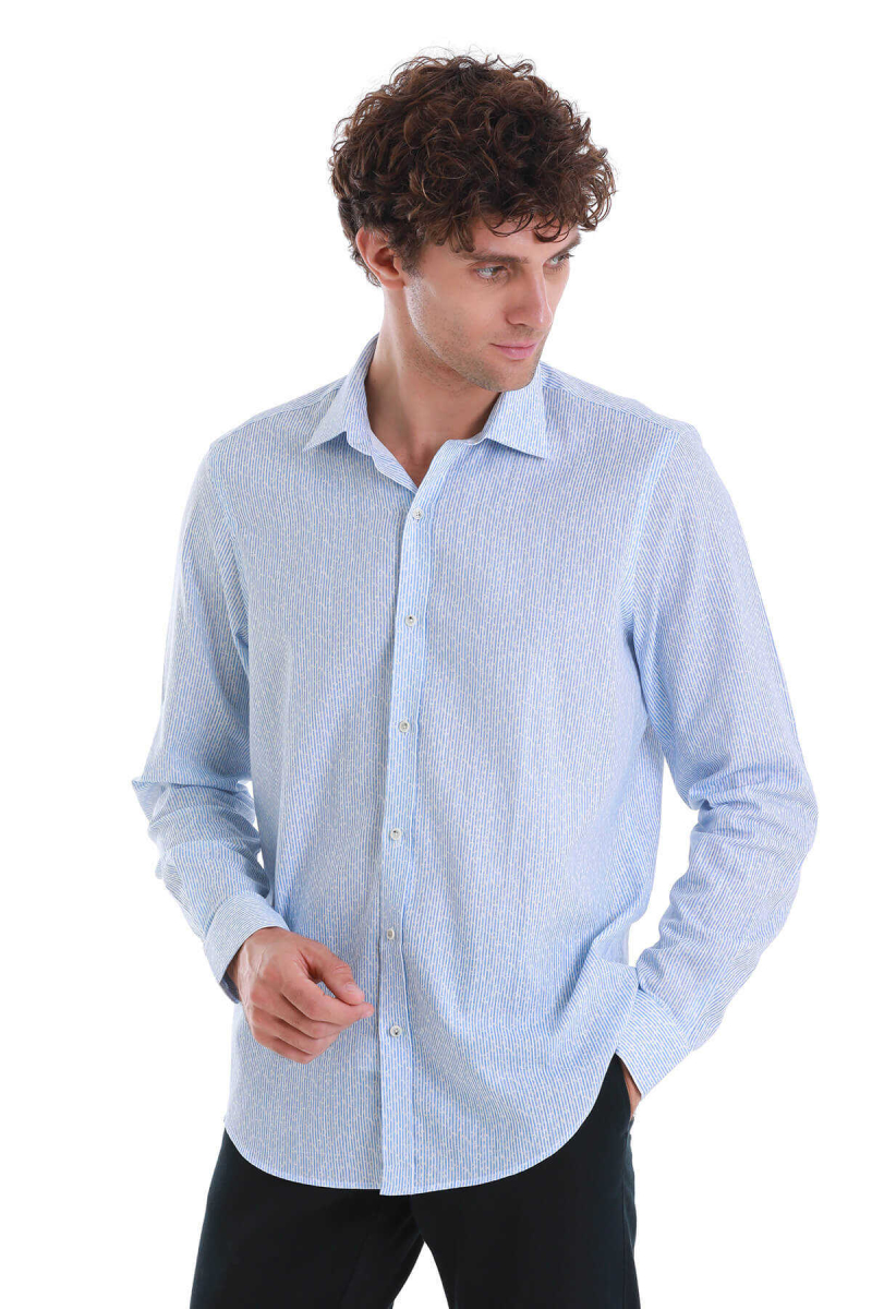 Mavi Comfort Fit Baskılı Slim Yaka Uzun Kollu Spor Gömlek - Hatem Saykı (1)
