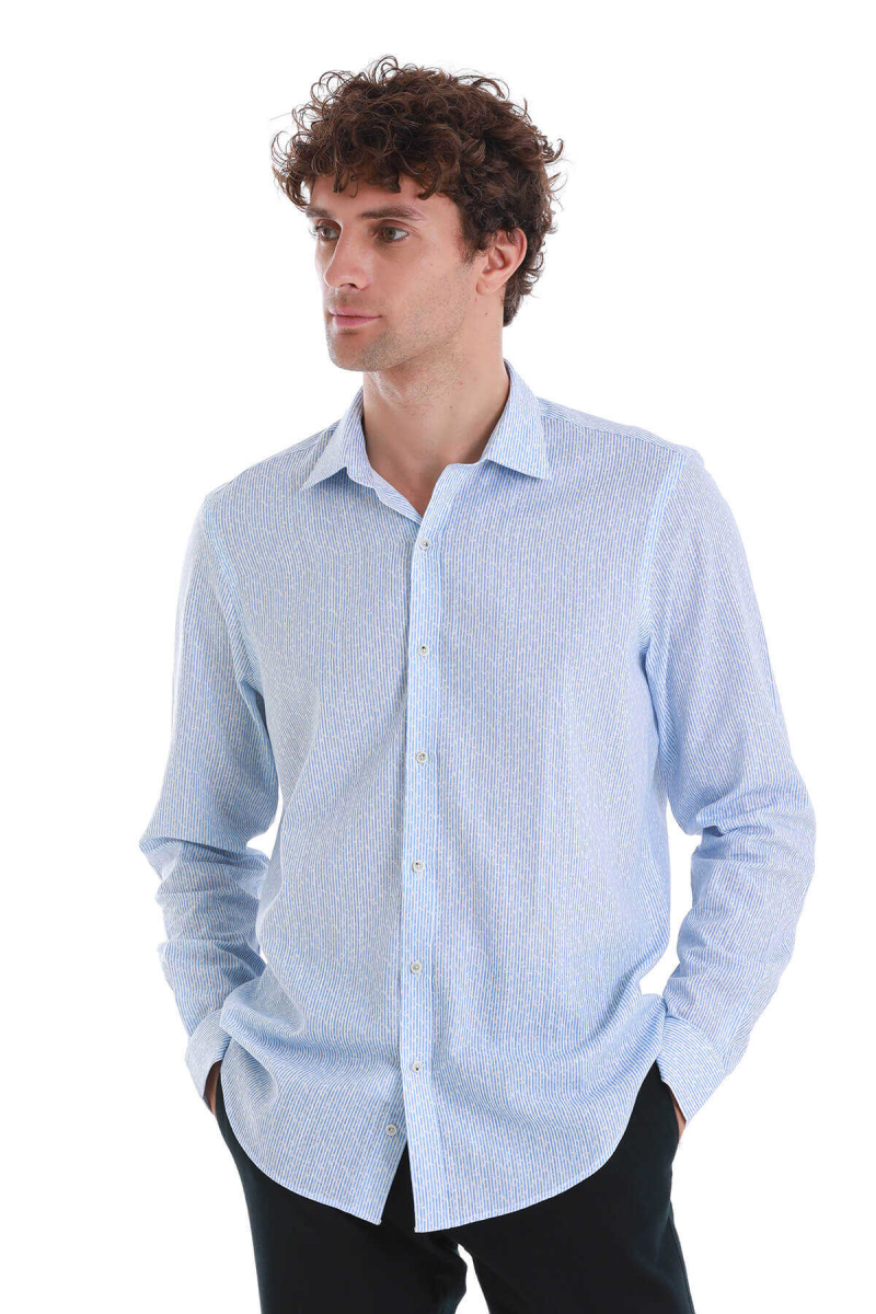 Mavi Comfort Fit Baskılı Slim Yaka Uzun Kollu Spor Gömlek - Hatem Saykı (1)