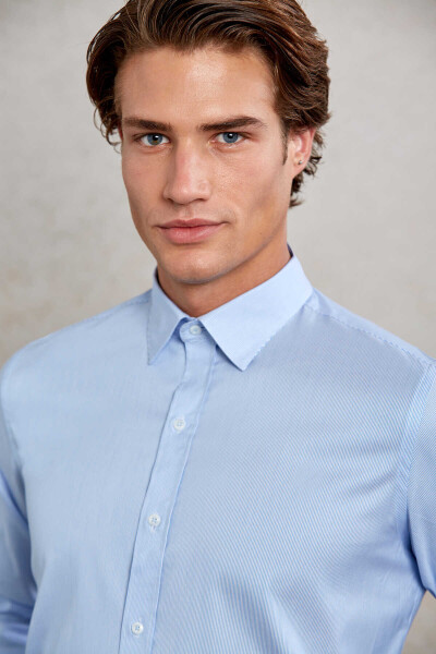 Mavi Comfort Fit Çizgili %100 Pamuk Slim Yaka Uzun Kollu Gömlek - 4