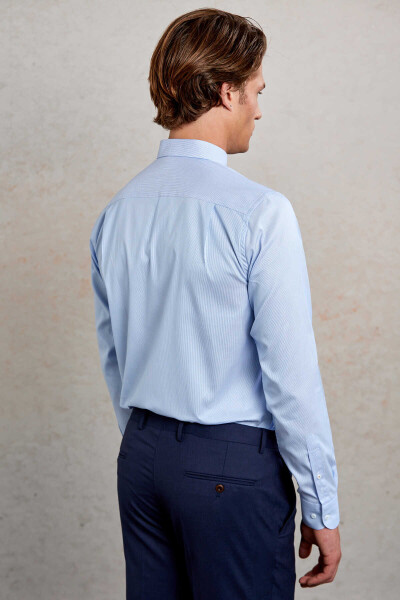 Mavi Comfort Fit Çizgili %100 Pamuk Slim Yaka Uzun Kollu Gömlek - 5