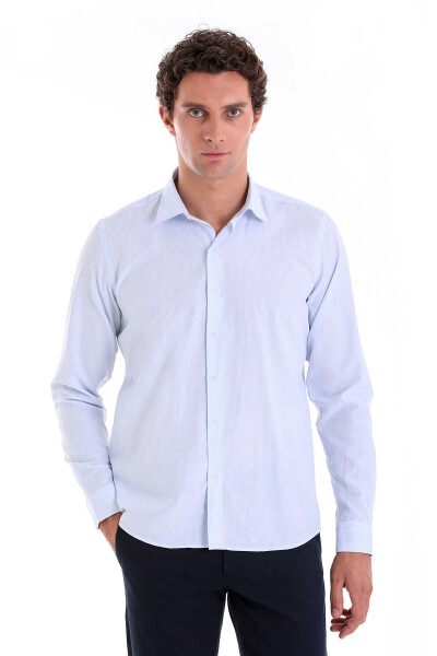 Mavi Comfort Fit Çizgili Pamuklu Slim Yaka Uzun Kollu Casual Gömlek - 2