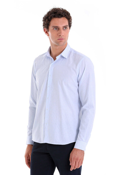 Mavi Comfort Fit Çizgili Pamuklu Slim Yaka Uzun Kollu Casual Gömlek - 3