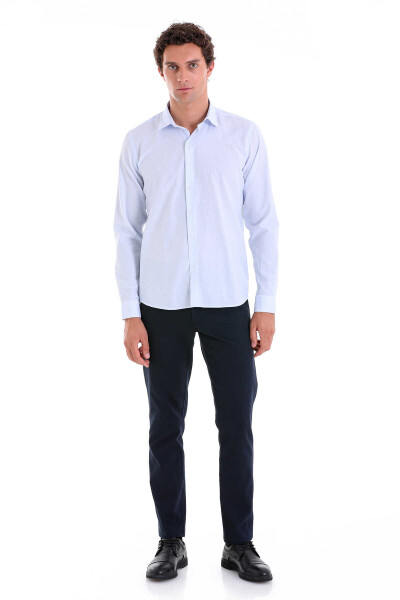 Mavi Comfort Fit Çizgili Pamuklu Slim Yaka Uzun Kollu Casual Gömlek - 4