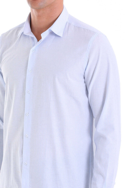 Mavi Comfort Fit Çizgili Pamuklu Slim Yaka Uzun Kollu Casual Gömlek - 5