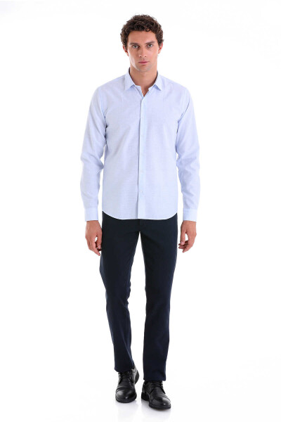 Mavi Comfort Fit Çizgili Pamuklu Slim Yaka Uzun Kollu Casual Gömlek - 4