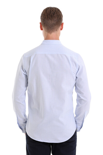 Mavi Comfort Fit Çizgili Pamuklu Slim Yaka Uzun Kollu Spor Gömlek - 6