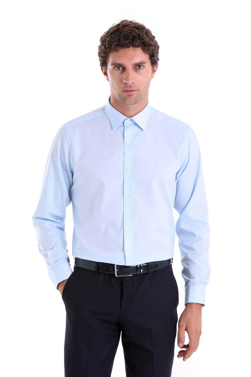 Mavi Comfort Fit Desenli 100% Pamuk Slim Yaka Uzun Kollu Casual Gömlek - Hatem Saykı