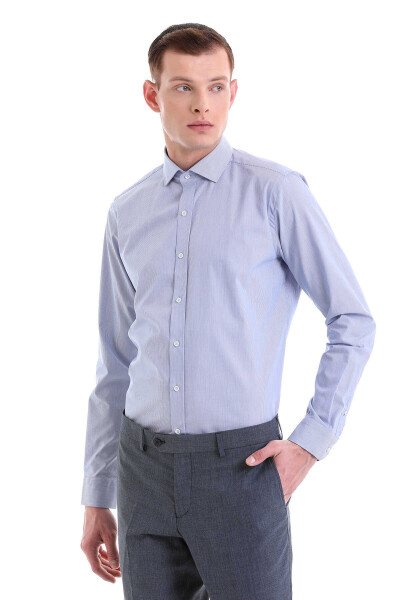 Mavi Comfort Fit Desenli 100% Pamuklu İtalyan Yaka Uzun Kollu Spor Gömlek - 3