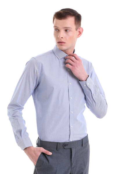 Mavi Comfort Fit Desenli 100% Pamuklu İtalyan Yaka Uzun Kollu Spor Gömlek - 4