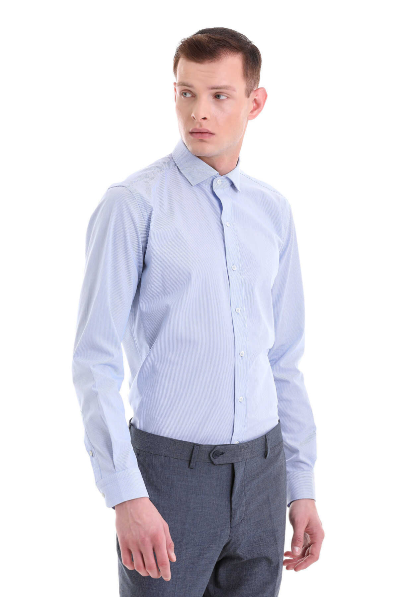 Mavi Comfort Fit Desenli 100% Pamuklu İtalyan Yaka Uzun Kollu Spor Gömlek - Hatem Saykı (1)