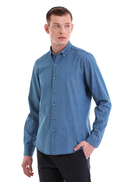 Mavi Comfort Fit 100% Pamuklu Düğmeli Yaka Uzun Kollu Klasik Gömlek - 3