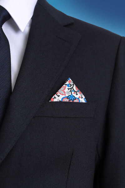 Mavi Desenli Klasik Saten Cep Mendili - 2