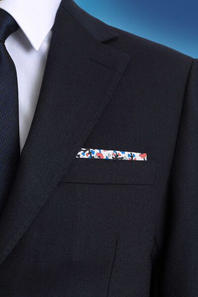 Mavi Desenli Klasik Saten Cep Mendili - 3