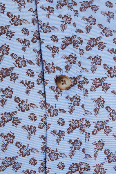 Kahverengi Comfort Fit Baskılı 100% Pamuk Düğmeli Yaka Uzun Kollu Casual Gömlek - 3