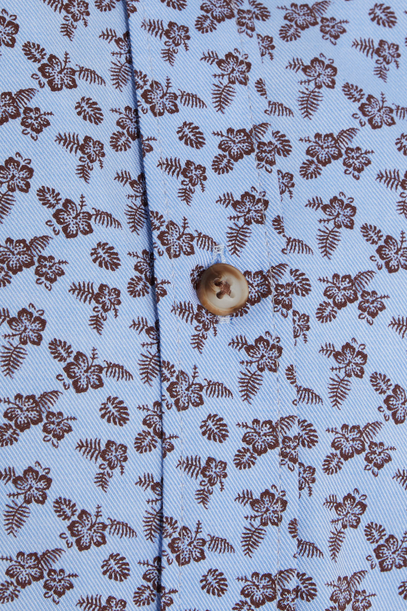 Kahverengi Comfort Fit Baskılı 100% Pamuk Düğmeli Yaka Uzun Kollu Casual Gömlek - Hatem Saykı (1)