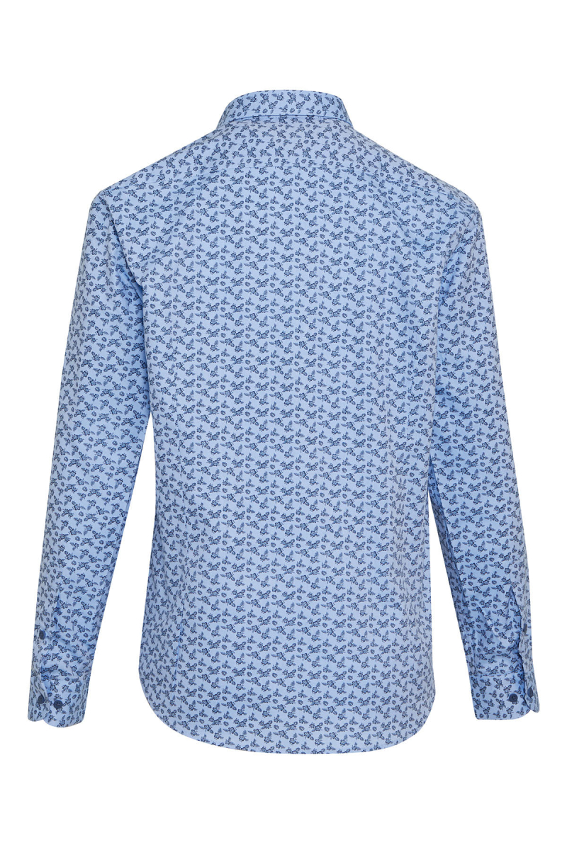 Lacivert Comfort Fit Baskılı 100% Pamuk Düğmeli Yaka Uzun Kollu Casual Gömlek - Hatem Saykı (1)
