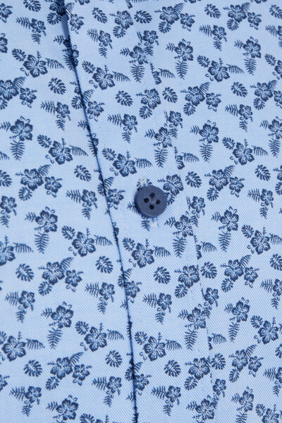 Lacivert Comfort Fit Baskılı 100% Pamuk Düğmeli Yaka Uzun Kollu Casual Gömlek - 3